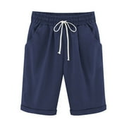 Women's Bermuda Shorts with Pockets, Casual Loose Comfy Cotton Drawstring Yoga Athletic Running Shorts Lightweight High Waisted Elastic Waist Knee Length Shorts(Available in Plus Size)